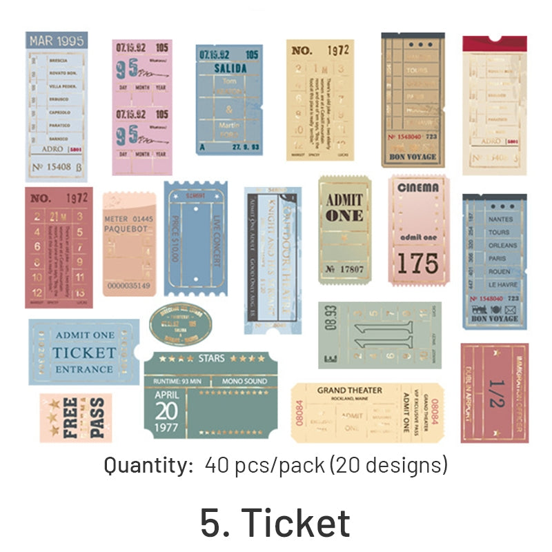 Vintage Hot Stamping Washi Sticker - Architectural Stamp, Plant, Note, Ticket, Letter sku-5