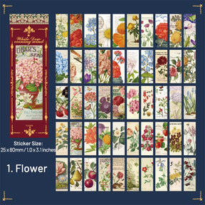 Flower and Fruit-Mini Strip Washi Sticker Book - Mucha, Fruit, Plant, Butterfly, Mushroom, Poster