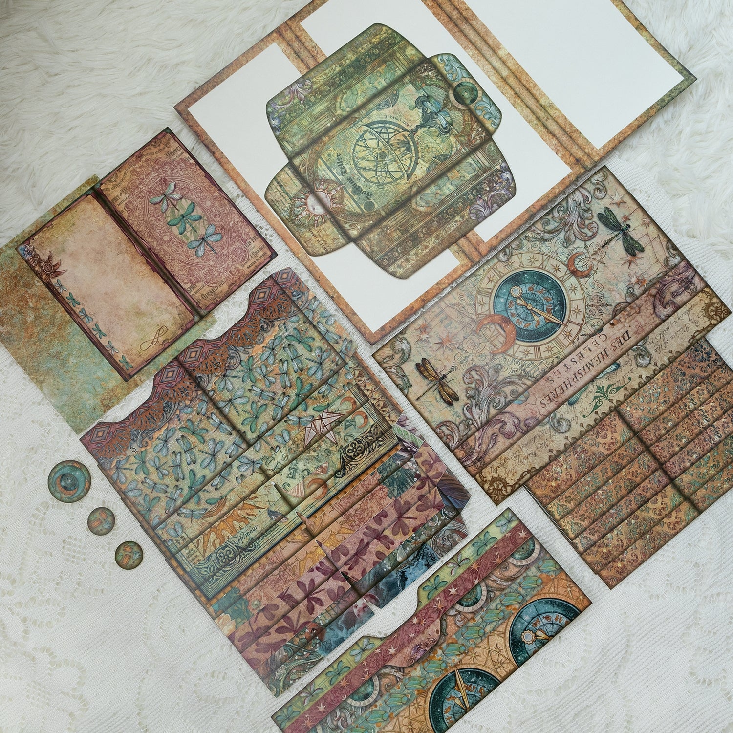 Vintage Moon Magic Circle Handmade Junk Journal Folio Kit 8