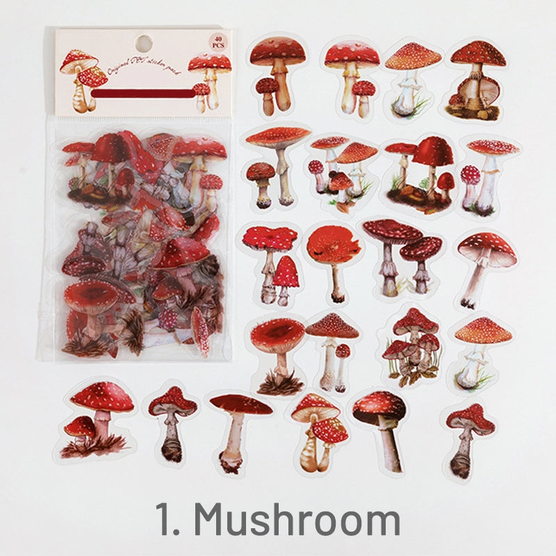 Mushroom-Flower and Plant PET Stickers - Mushroom, Herb, Tulip, Daisy