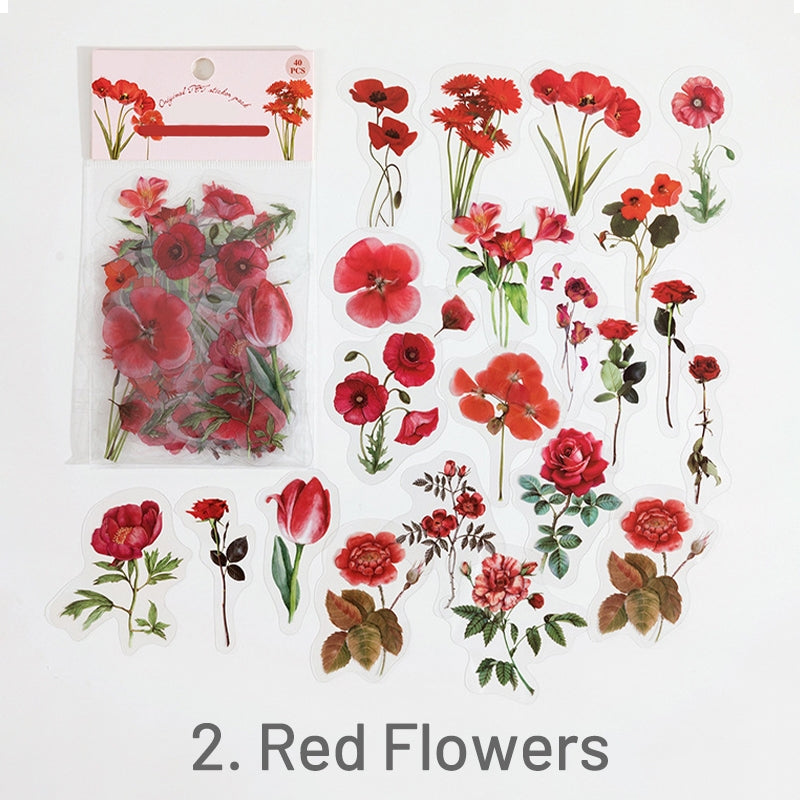 Red-Flower and Plant PET Stickers - Mushroom, Herb, Tulip, Daisy