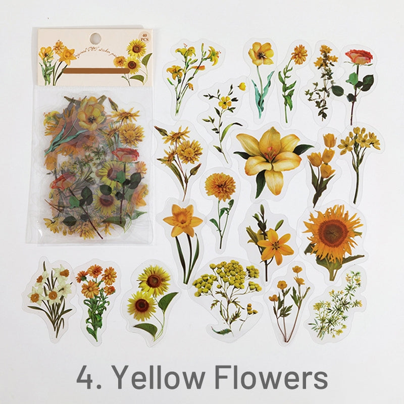 Yellow-Flower and Plant PET Stickers - Mushroom, Herb, Tulip, Daisy