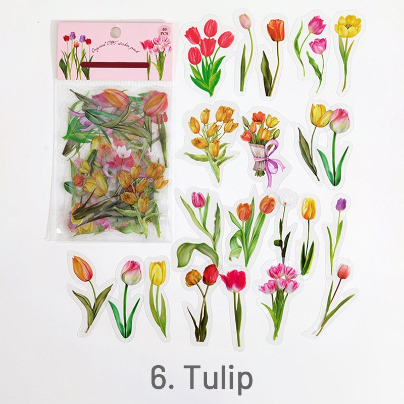 Tulip-Flower and Plant PET Stickers - Mushroom, Herb, Tulip, Daisy