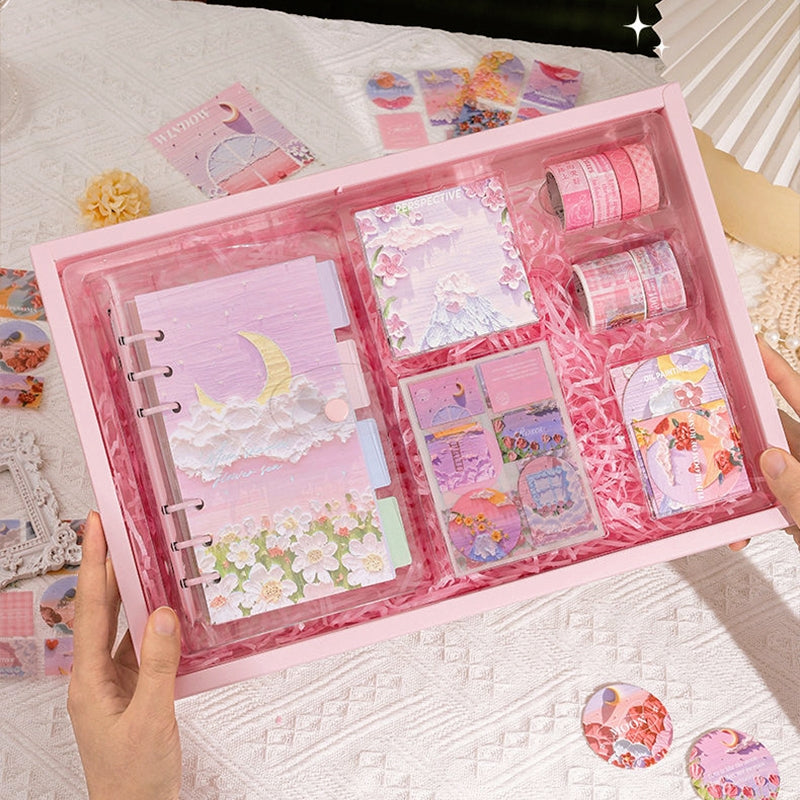Oil Painting Moon Mountain Flower Journal Set | Stamprints
