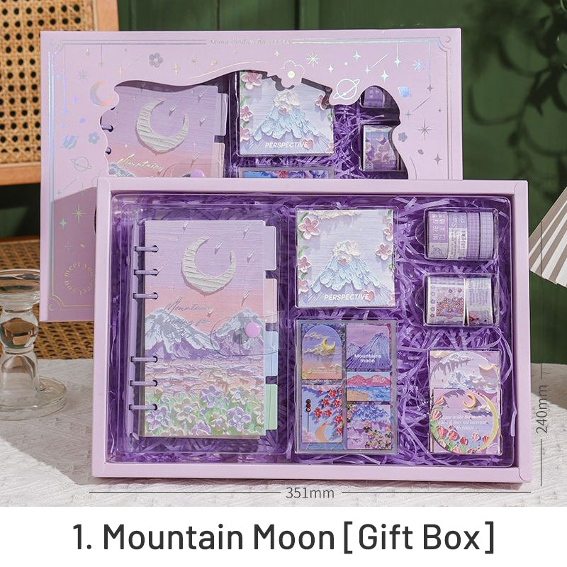 Oil Painting Moon Mountain Flower Journal Set | Stamprints