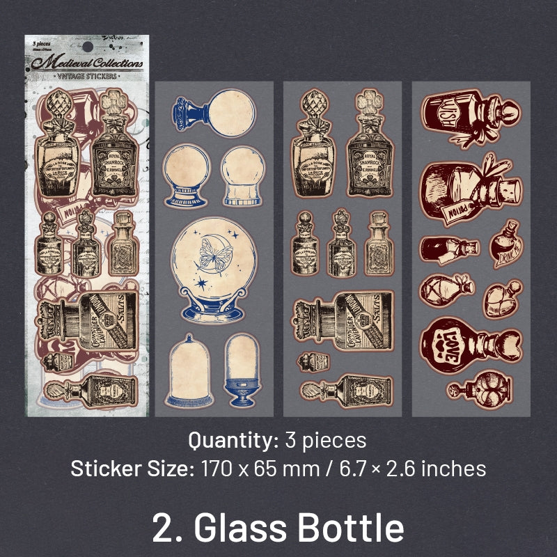 Vintage PET Sticker Sheet - Stationery, Bottle, Butterfly, Fairy, Maritime, Clock sku-2