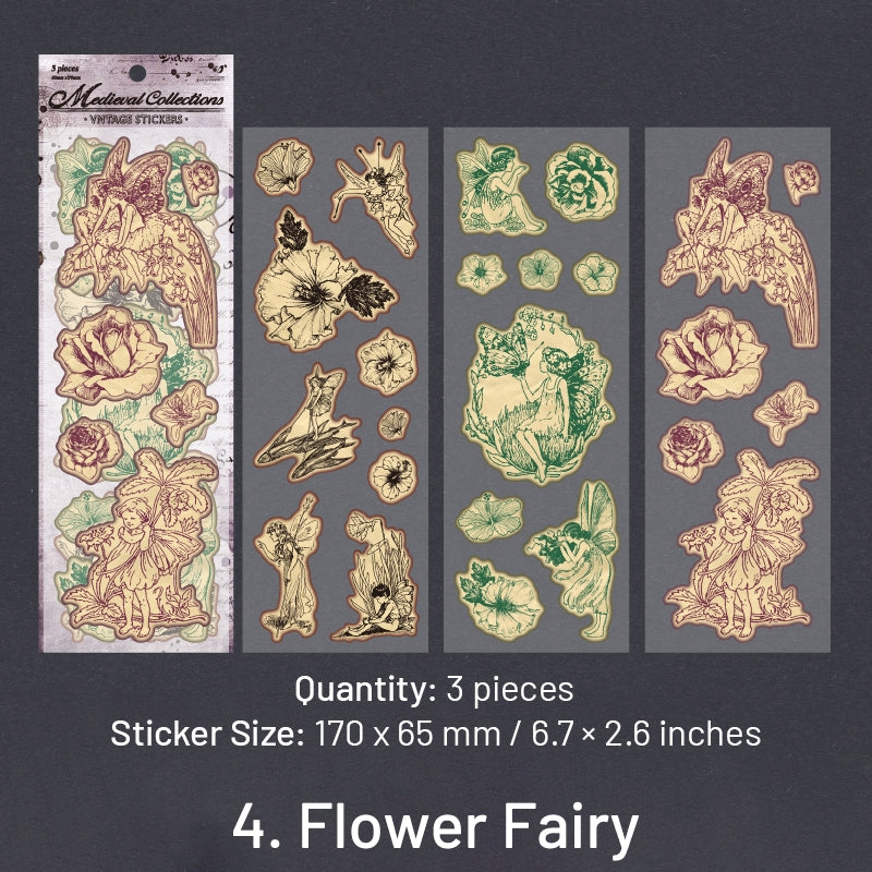 Vintage PET Sticker Sheet - Stationery, Bottle, Butterfly, Fairy, Maritime, Clock sku-4