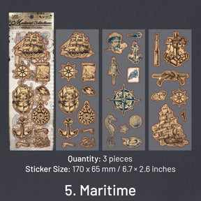 Vintage PET Sticker Sheet - Stationery, Bottle, Butterfly, Fairy, Maritime, Clock sku-5
