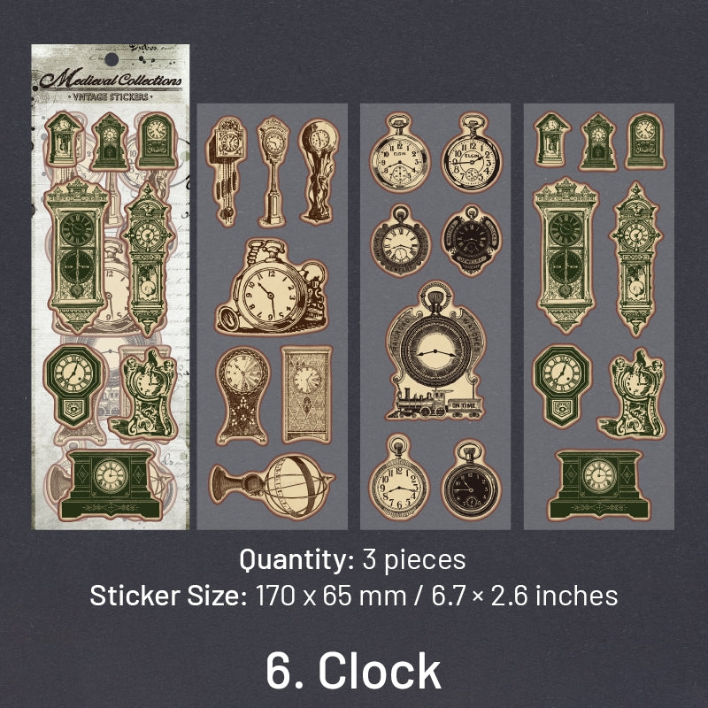 Vintage PET Sticker Sheet - Stationery, Bottle, Butterfly, Fairy, Maritime, Clock sku-6
