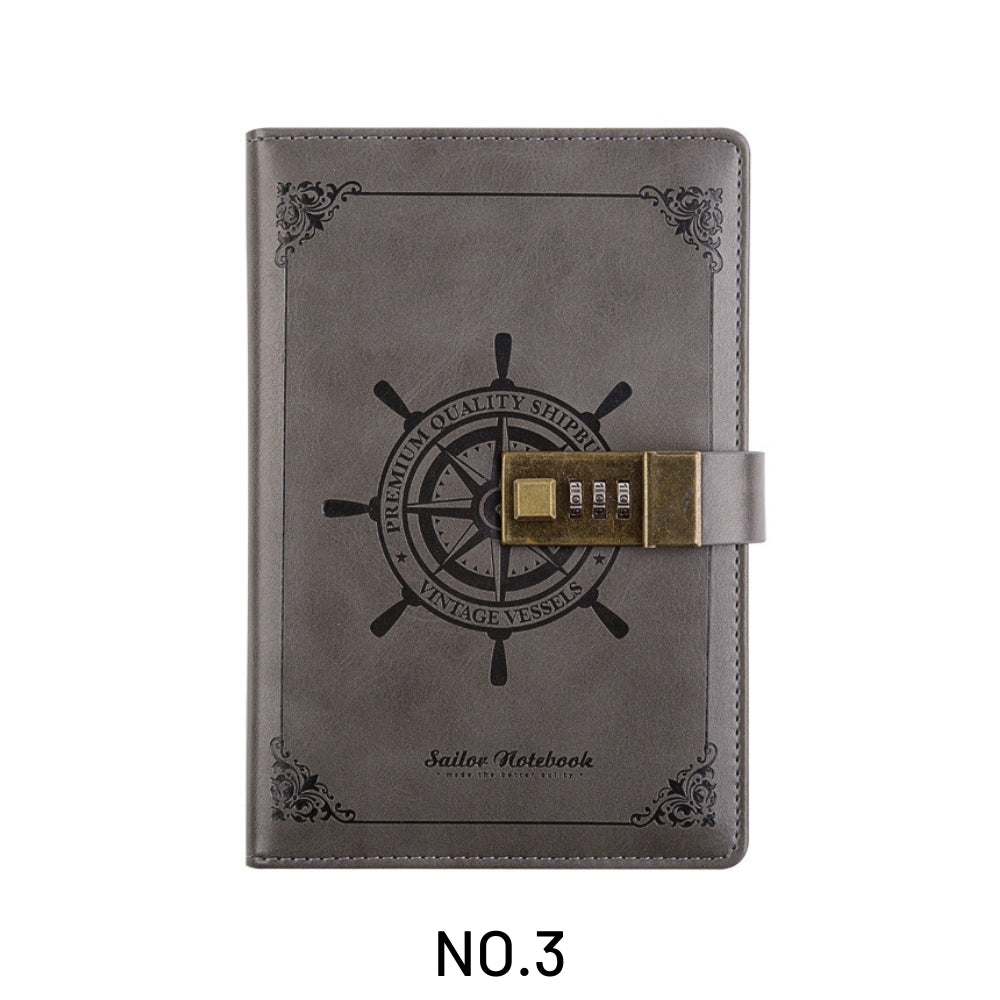 Vintage PU Cover Combination Lock Notebook Three-Digit Password Gift Box Private Journal Diary 36