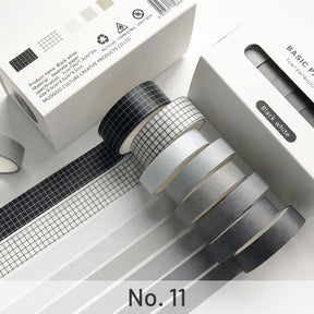 Black White-8-Roll Solid Color Washi Tape Set