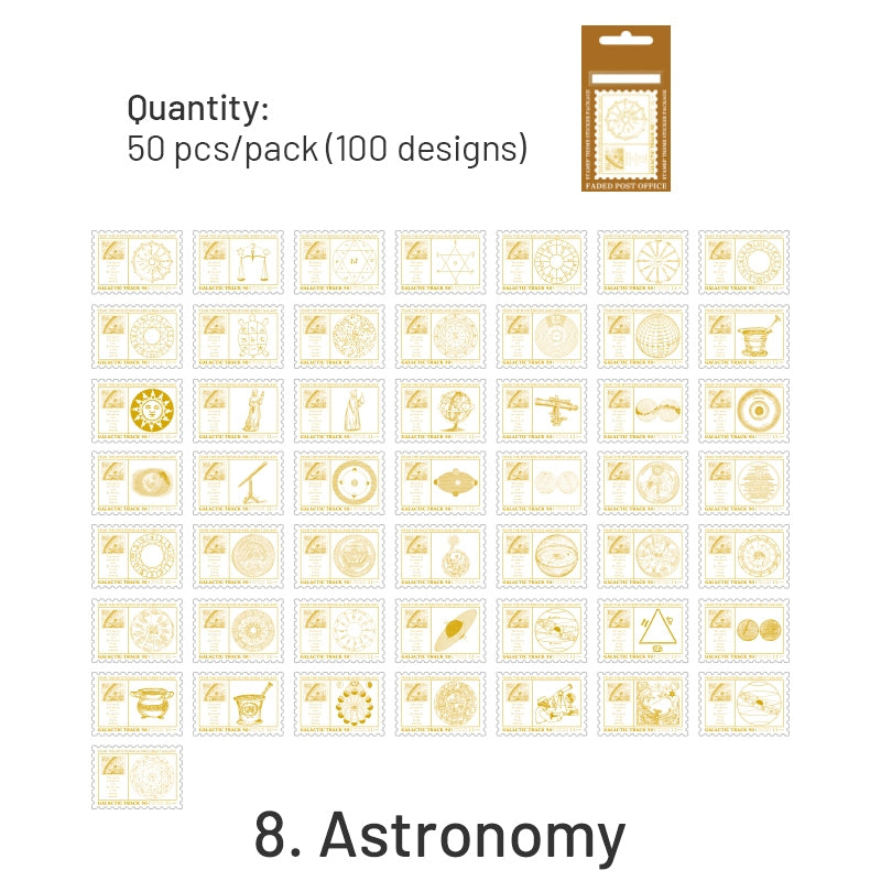 Vintage Stamp Washi Stickers - Flower, Architecture, Children, Figures, Clothing, Antiques, Vehicle, Astronomy sku-8