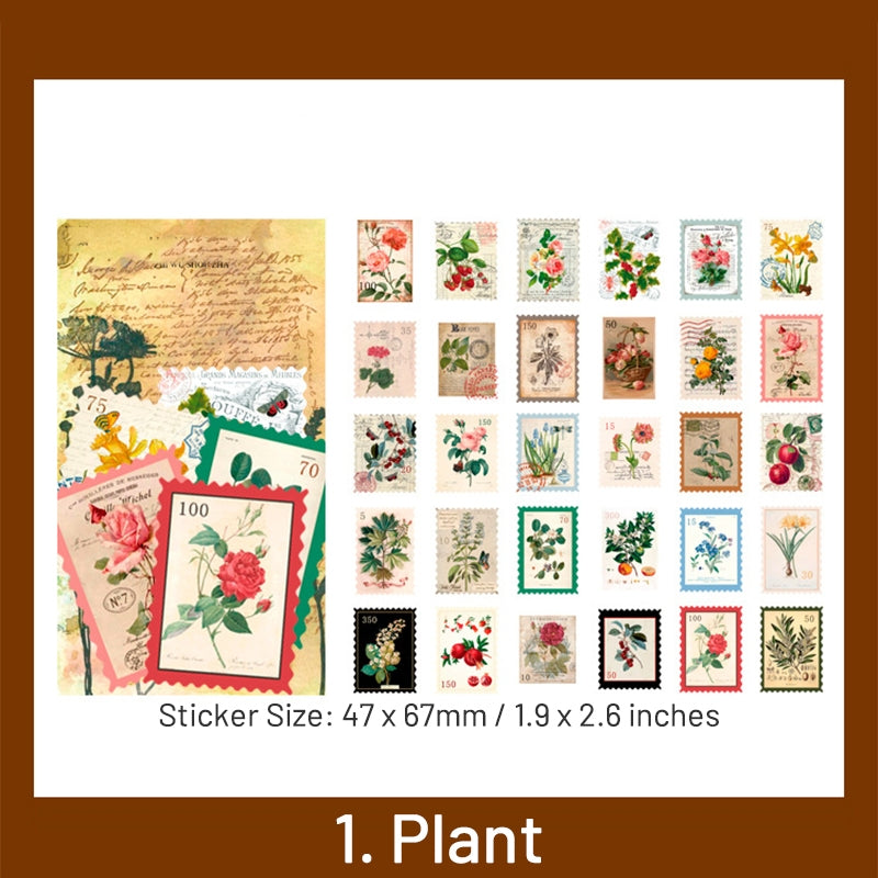 Plant-Vintage Stamp Washi Sticker - Plant, Girl, Poster, Forest