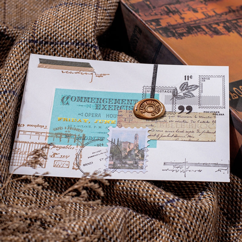 Vintage Travel Ticket Hot Stamping Gold Scrapbook Paper b