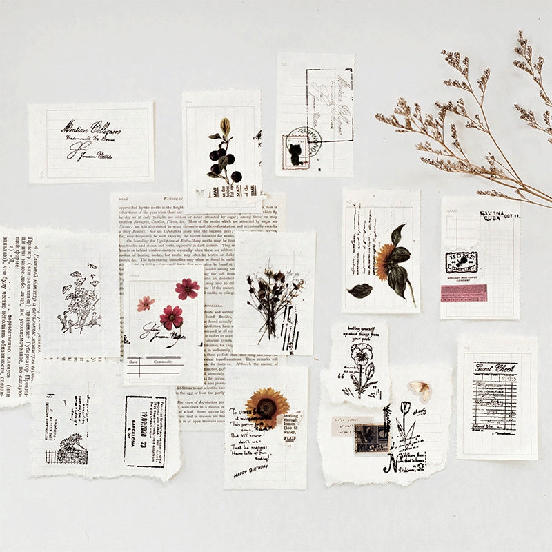 Vintage Travel Wooden Rubber Stamp Set - Flower, Stamp, Manuscript, Bill, Ticket, Specimen b-