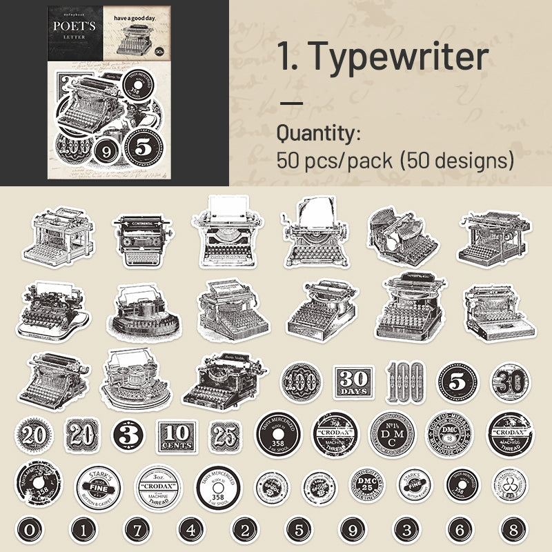 Vintage Washi Stickers - Book, Ink, Typewriter, Hand Gesture, Text sku-1