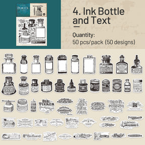Vintage Washi Stickers - Book, Ink, Typewriter, Hand Gesture, Text sku-4