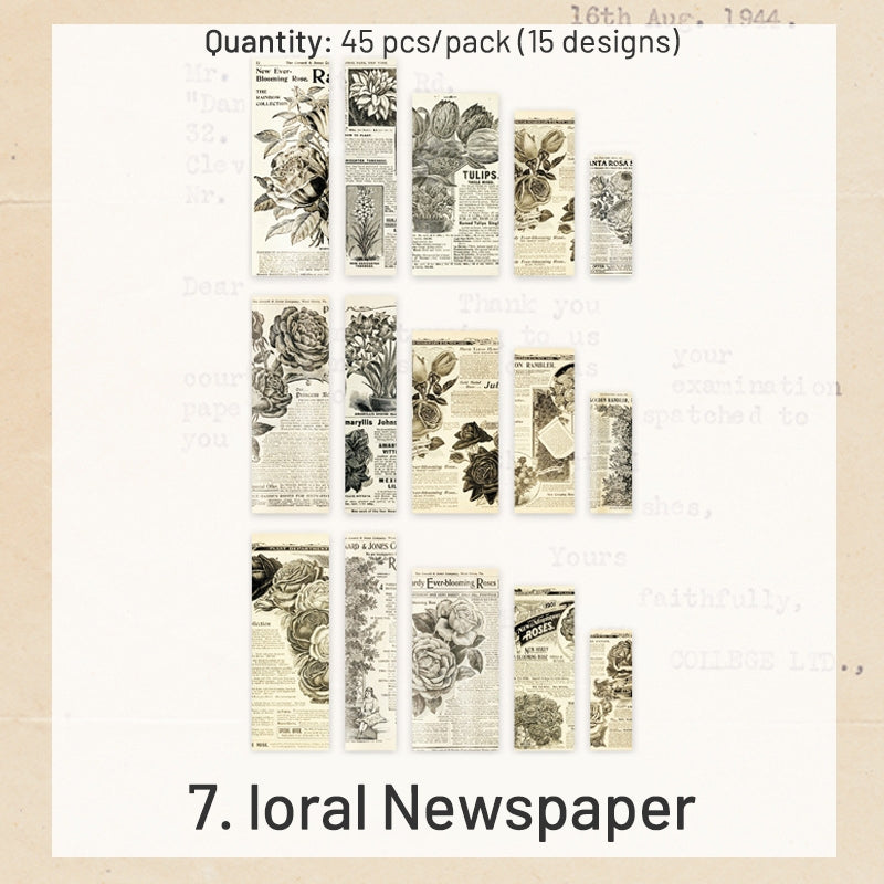 Vintage Washi Stickers - Newspaper, Map, Butterfly, Flowers, People, Food, Universe sku-7