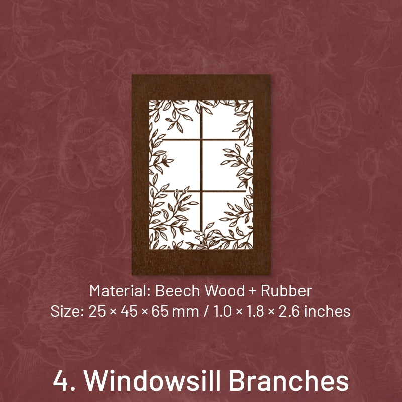Vintage Window View Series Wooden Rubber Stamp sku-4