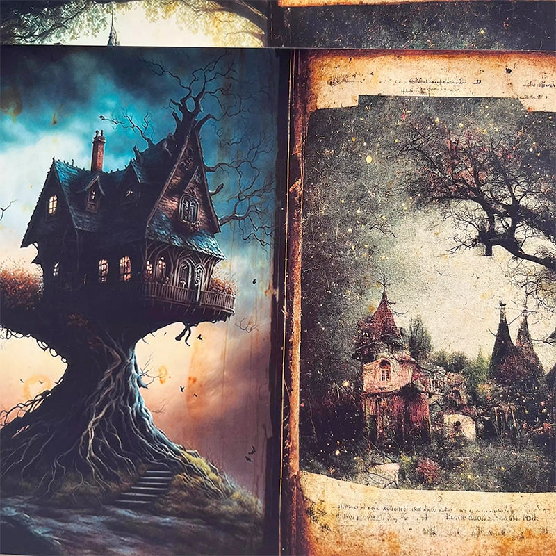 Vintage Witch Castle Junk Journal Scrapbook Paper a