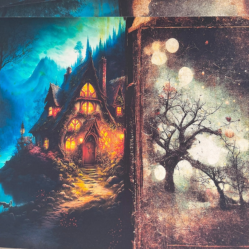 Vintage Witch Castle Junk Journal Scrapbook Paper b1