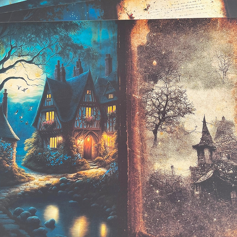 Vintage Witch Castle Junk Journal Scrapbook Paper b2