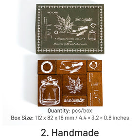 Vintage Wooden Stamp Set- Travel, Antiques, Moon, Bottle, Lace, Leaves, Words sku-2