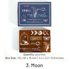 Vintage Wooden Stamp Set- Travel, Antiques, Moon, Bottle, Lace, Leaves, Words sku-3