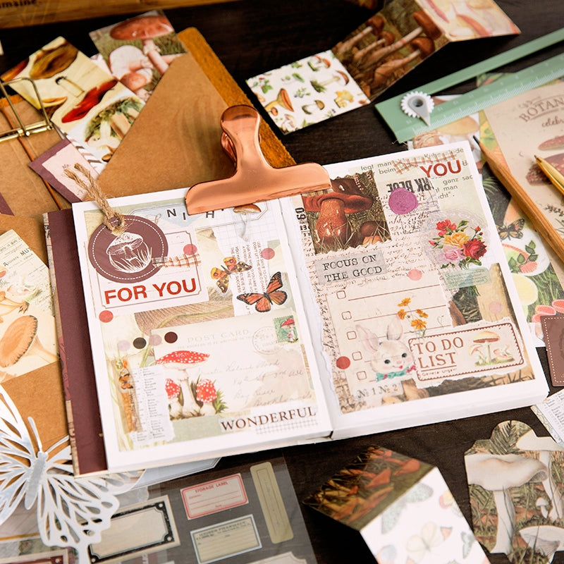 Scrapbook Kit - Mushroom and Forest Retro Art DIY Journal Gift Set