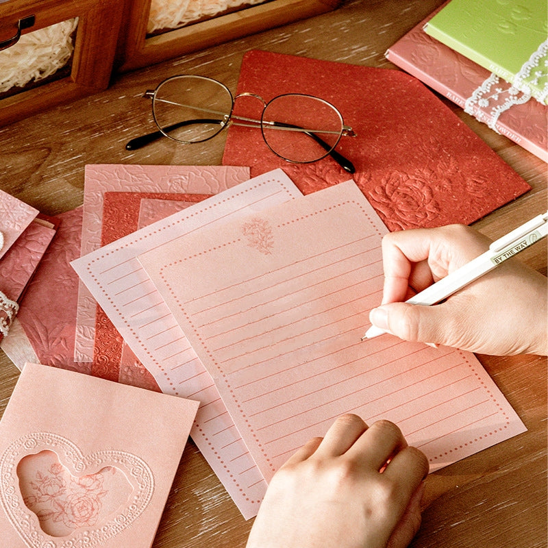 Warm Holiday Retro Embossed Envelope Greeting Card Stationery Set b2