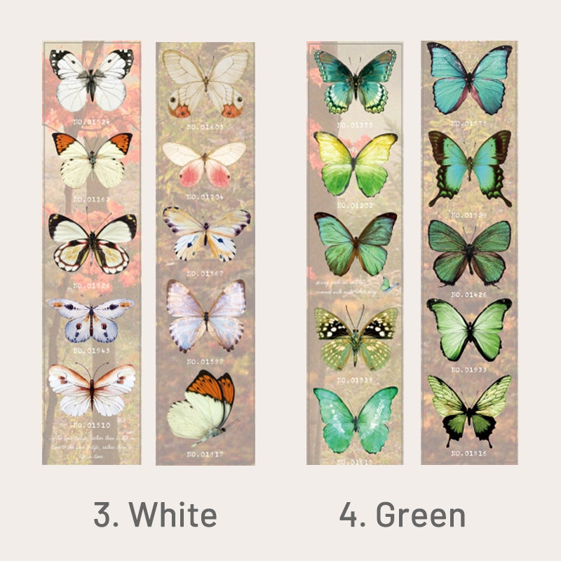 White,Green-Butterfly Themed Long Strip PET Sticker