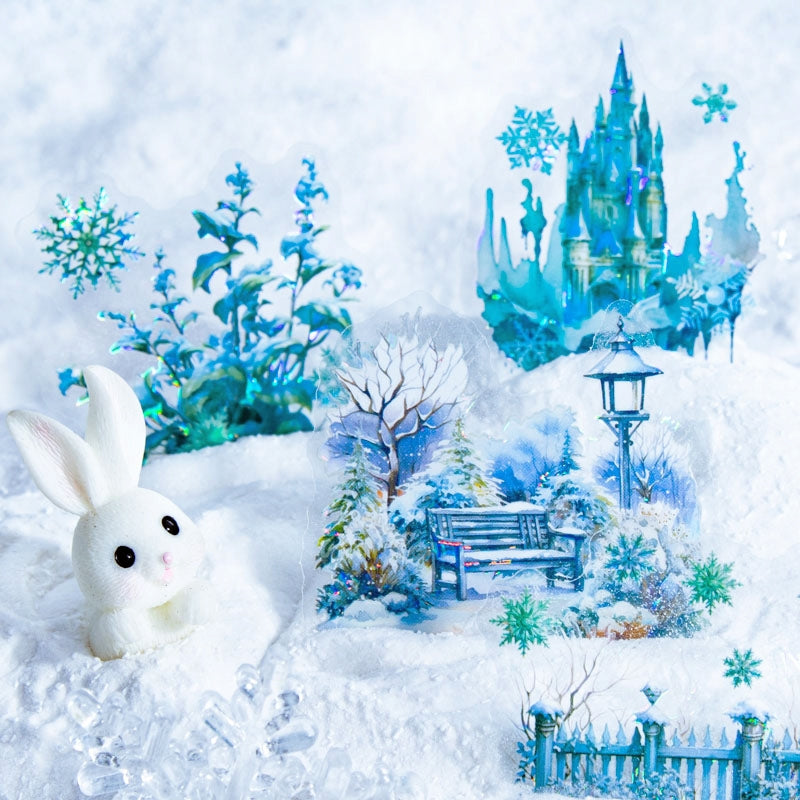 Winter Ice and Snow Landscape PET Stickers - Castle, Snow, Window, House, Park b2