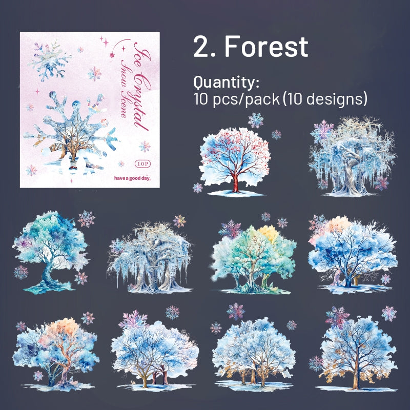 Winter Ice and Snow Landscape PET Stickers - Castle, Snow, Window, House, Park sku-2