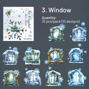 Winter Ice and Snow Landscape PET Stickers - Castle, Snow, Window, House, Park sku-3