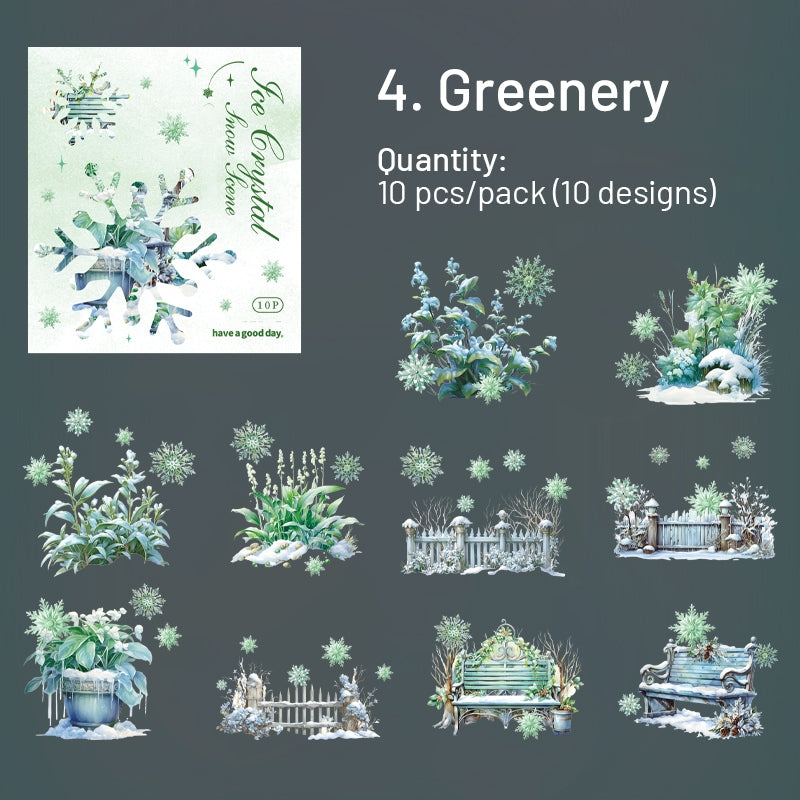 Winter Ice and Snow Landscape PET Stickers - Castle, Snow, Window, House, Park sku-4