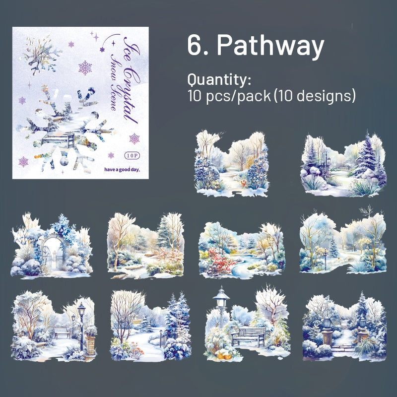 Winter Ice and Snow Landscape PET Stickers - Castle, Snow, Window, House, Park sku-6