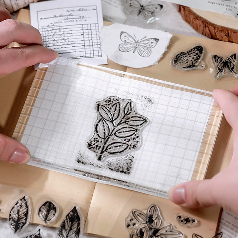 Vintage Plant Butterfly Number Frame Clear Silicone Stamp | Stamprints