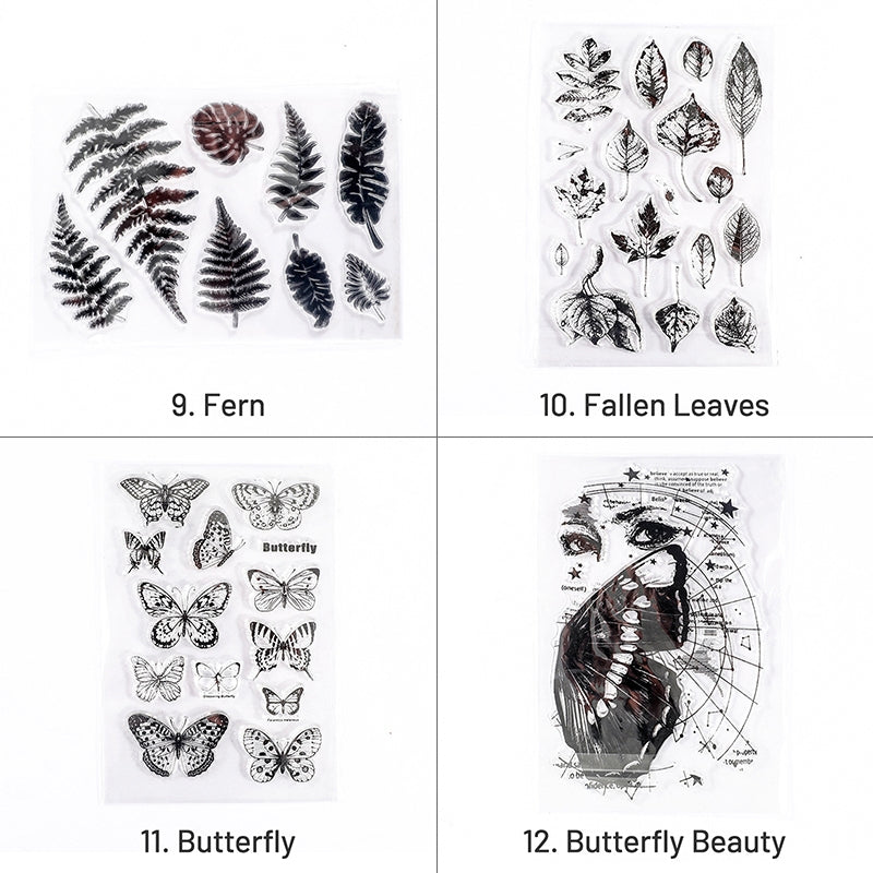 Vintage Plant Butterfly Number Frame Clear Silicone Stamp | Stamprints