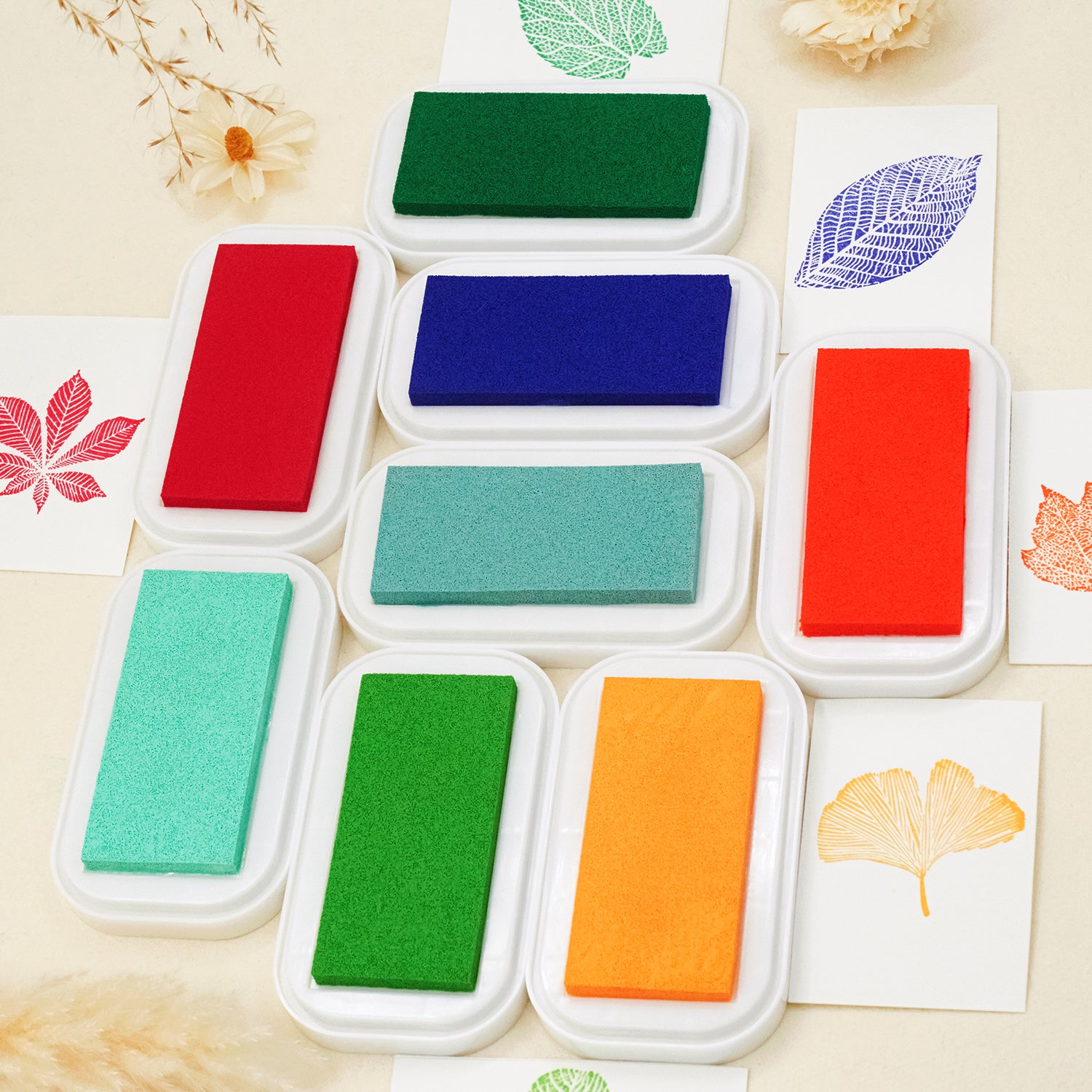 Leaf Wooden Rubber Stamp Ink Pad Set 2