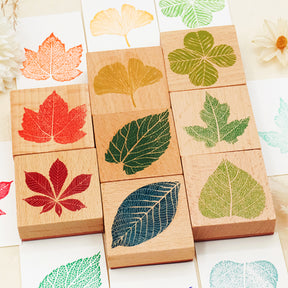 Leaf Wooden Rubber Stamp Ink Pad Set 3