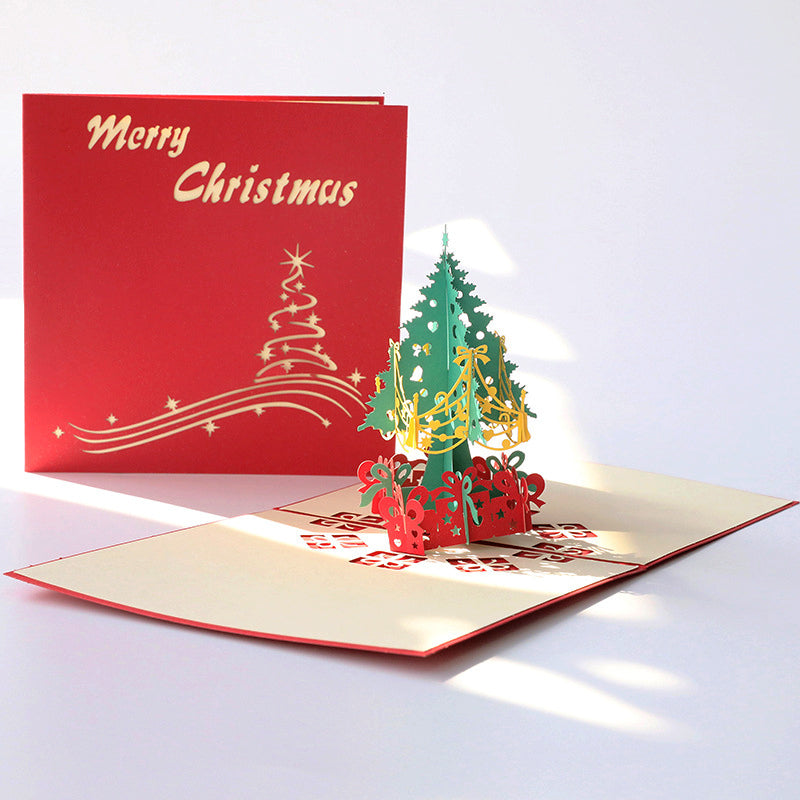 3D Paper Carved Christmas Tree Greeting Card b1
