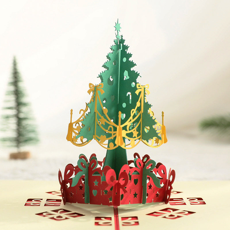 3D Paper Carved Christmas Tree Greeting Card c