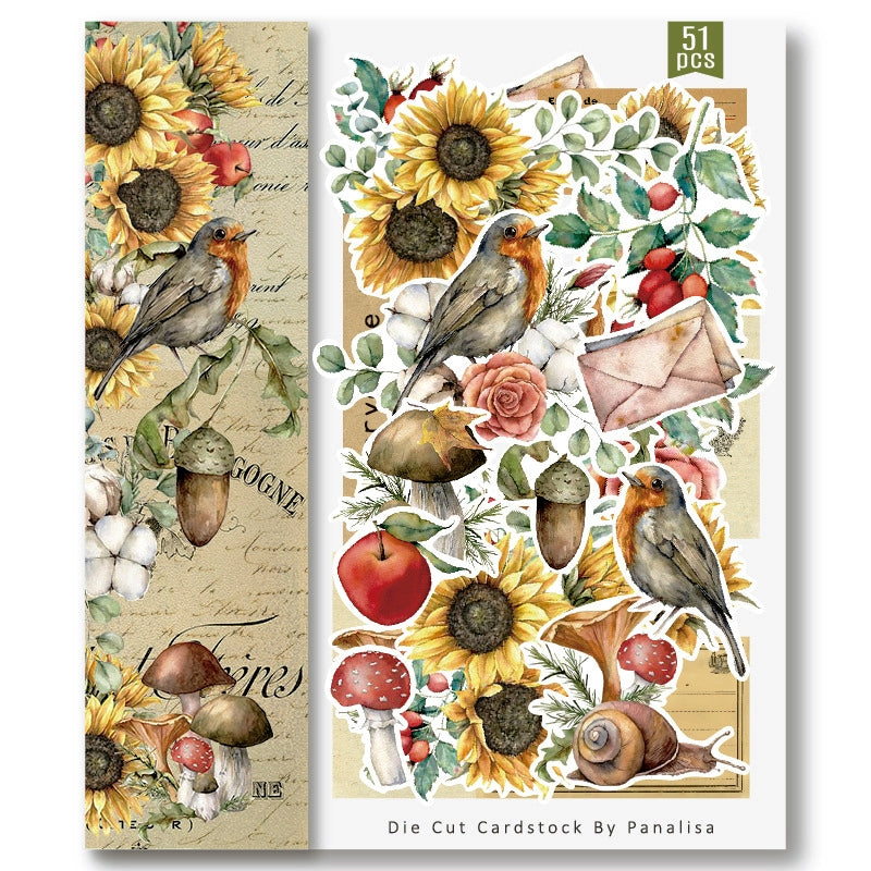 Paquete de pegatinas de pájaros de girasol vintage - Pegatinas de plantas  de diario|Sellos