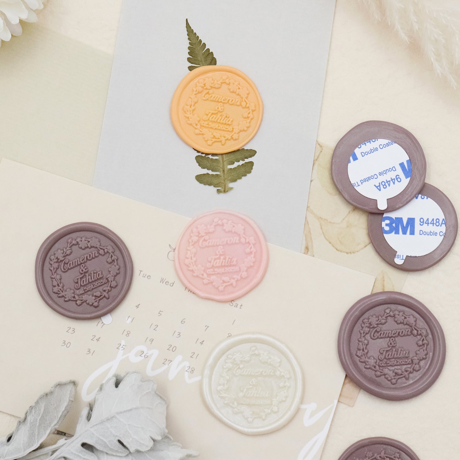 Olive Branch Double Initials Wedding Custom Self-Adhesive Wax Seal Stickers  - Personalized Elegance for Invitations, Favors, and More