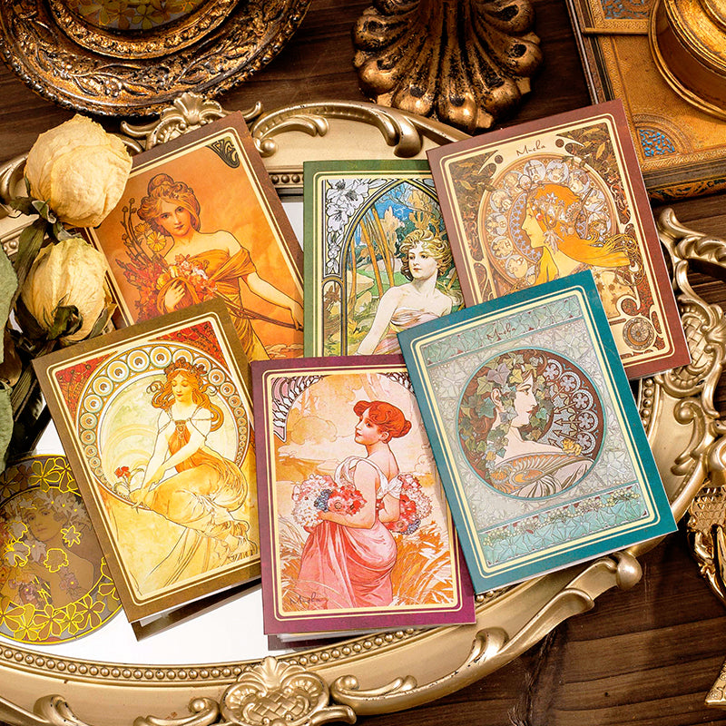 Alphonse Mucha Vintage Women Hot Stamping PET Stickers a