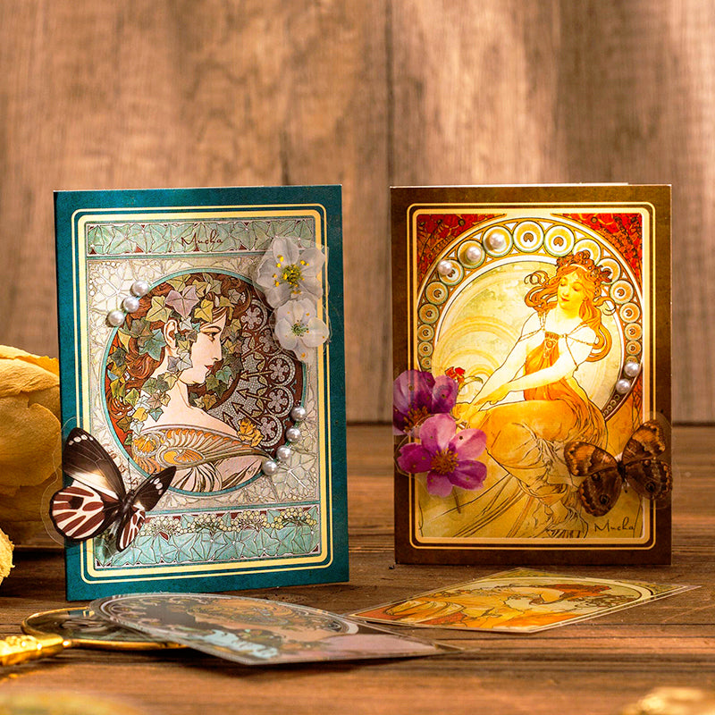 Alphonse Mucha Vintage Women Hot Stamping PET Stickers b