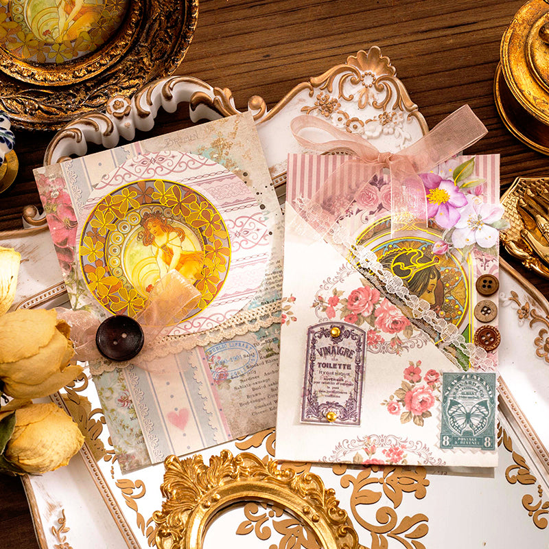 Alphonse Mucha Vintage Women Hot Stamping PET Stickers b4