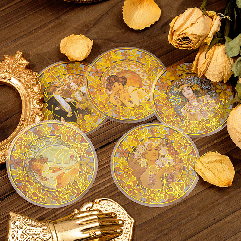 Alphonse Mucha Vintage Women Hot Stamping PET Stickers b5