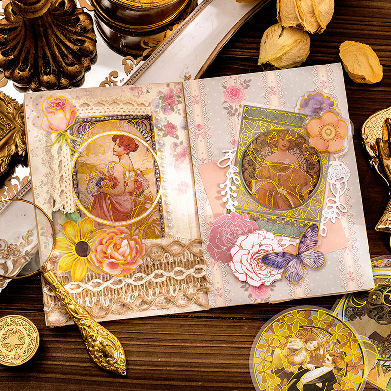 Alphonse Mucha Vintage Women Hot Stamping PET Stickers b6