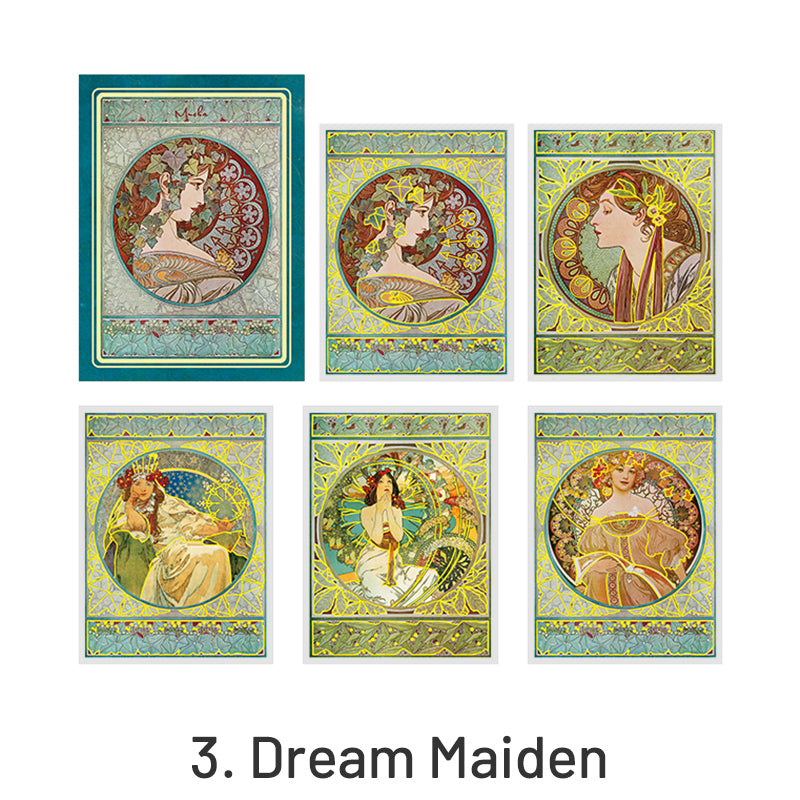 Alphonse Mucha Vintage Women Hot Stamping PET Stickers sku-3